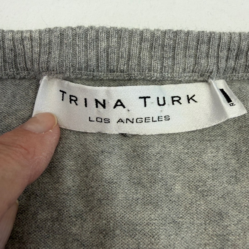 Trina Turk Sweater Vest Grey Small Cashmere Silk Wool Knit V-Neck Sleeveless Top - Picture 4 of 8